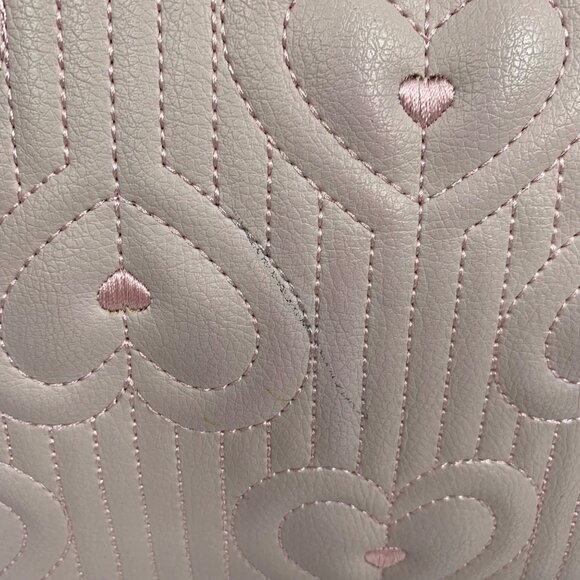 BETSEY JOHNSON Ballet Pink Quilted Heart Polka Dot Striped Sides Handbag Tote - Picture 5 of 10